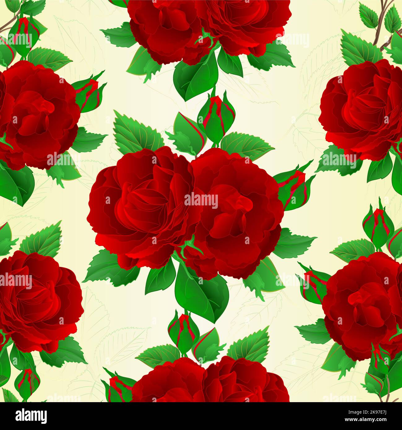 Seamless Texture Bouquet Of Red Roses And Rosebuds Festive Botanical