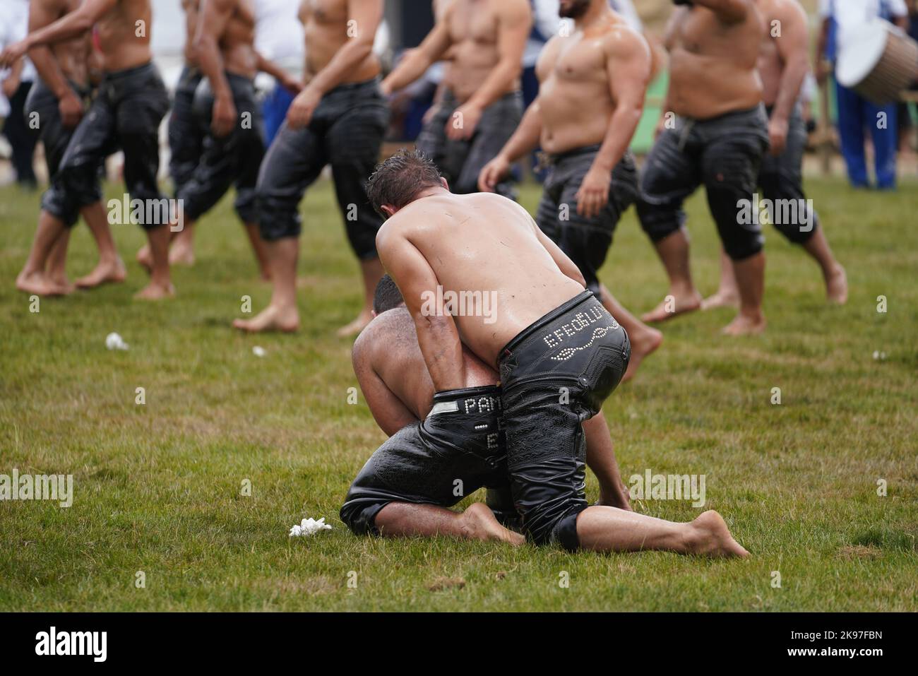 ISTANBUL TURKIYE JUNE Oil Wrestlers Compete During Etnospor Culture Festival Oil