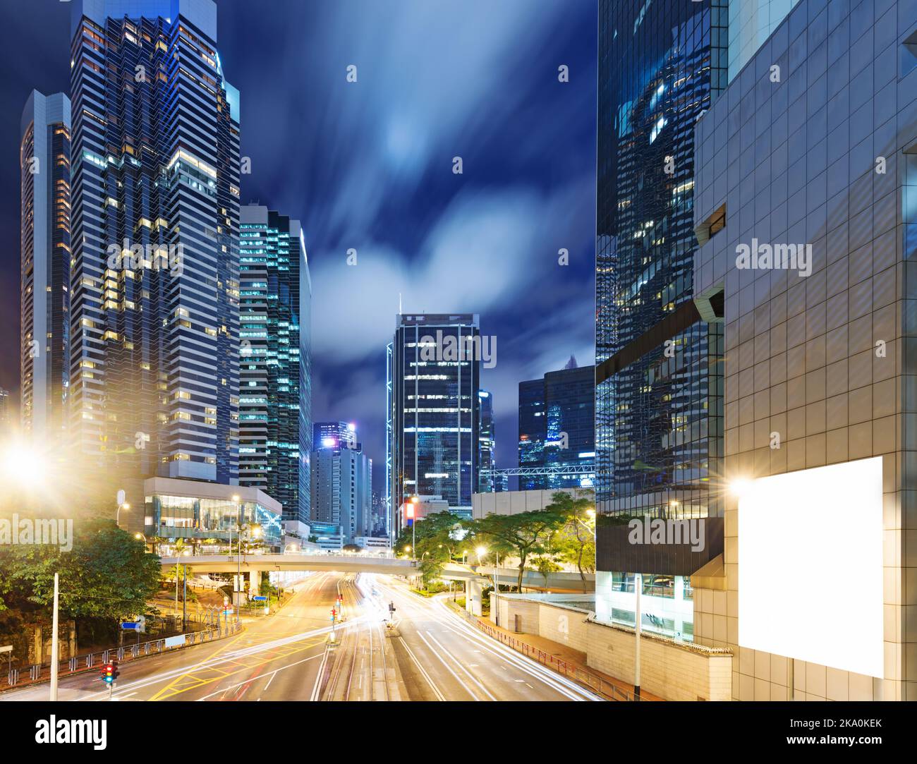 Traffic In Hong Kong At Night Stock Photo Alamy