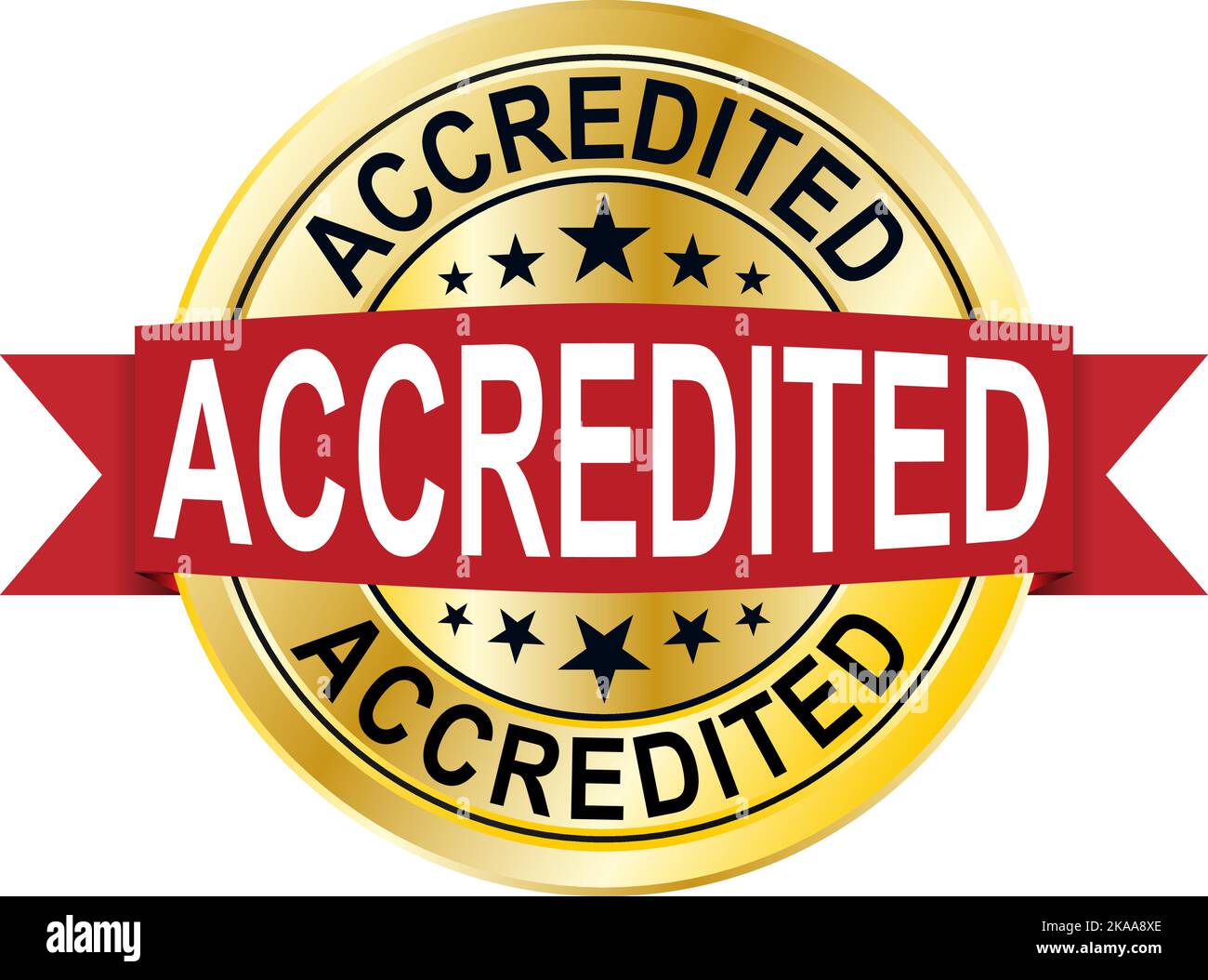 Accredited D Gold Badge With Red Ribbon Sticker Button Tag Sign Label