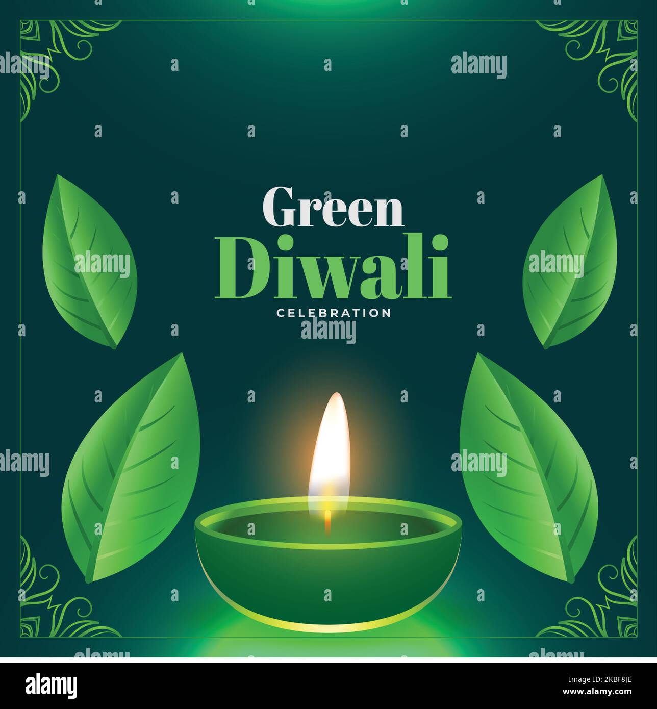 Glowing Diya And Leaves Design For Eco Friendly Diwali Celebration