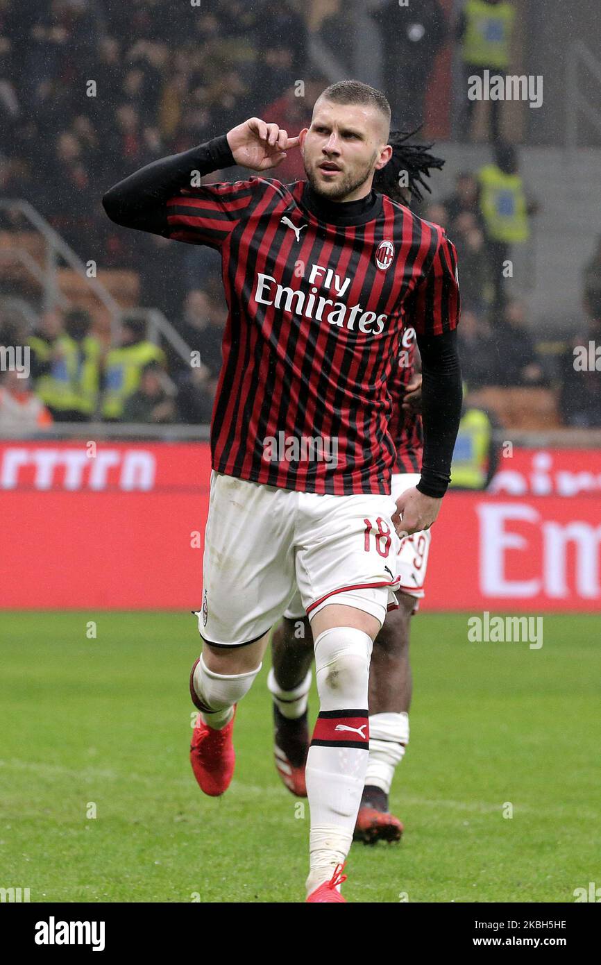 Ante Rebic Of Ac Milan Celebrates After Scoring The His Goal During The