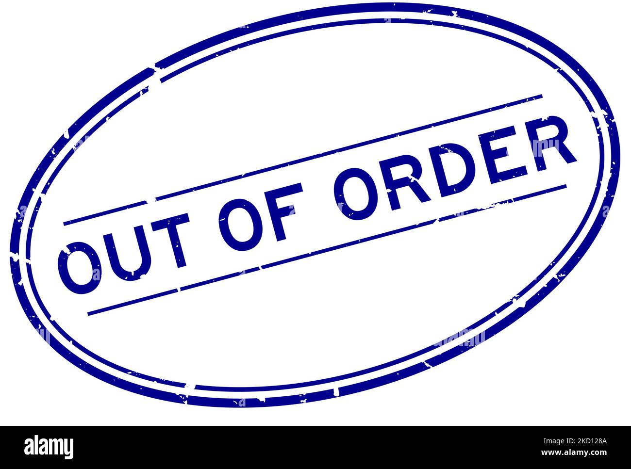 Grunge Blue Out Of Order Word Oval Rubber Seal Stamp On White