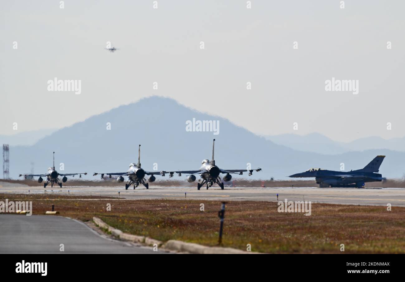 Four F Fighting Falcons Assigned To The Th Fighter Squadron Taxi