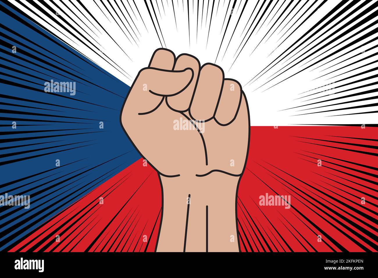 Human Fist Clenched Symbol On Flag Of Czechia Background Power And