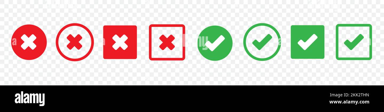 A Vector Set Of Green Check Marks And Red Crosses Of Simple Web Icons