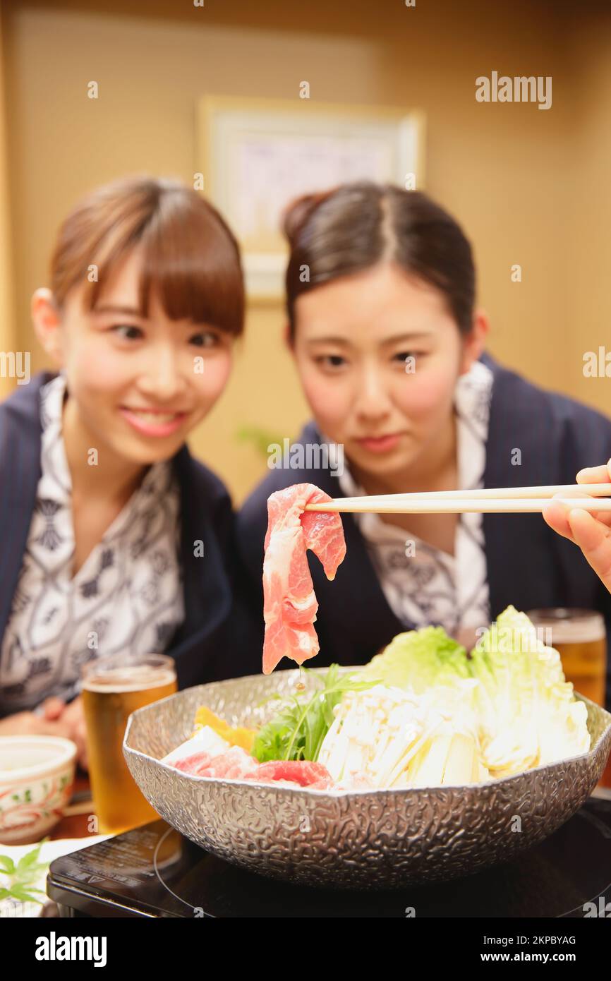 Japanese Women Having Dinner At A Hot Spring Inn Stock Photo Alamy