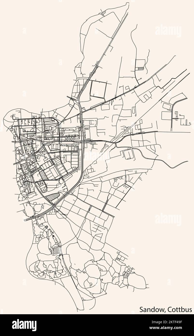 Detailed Navigation Black Lines Urban Street Roads Map Of The SANDOW