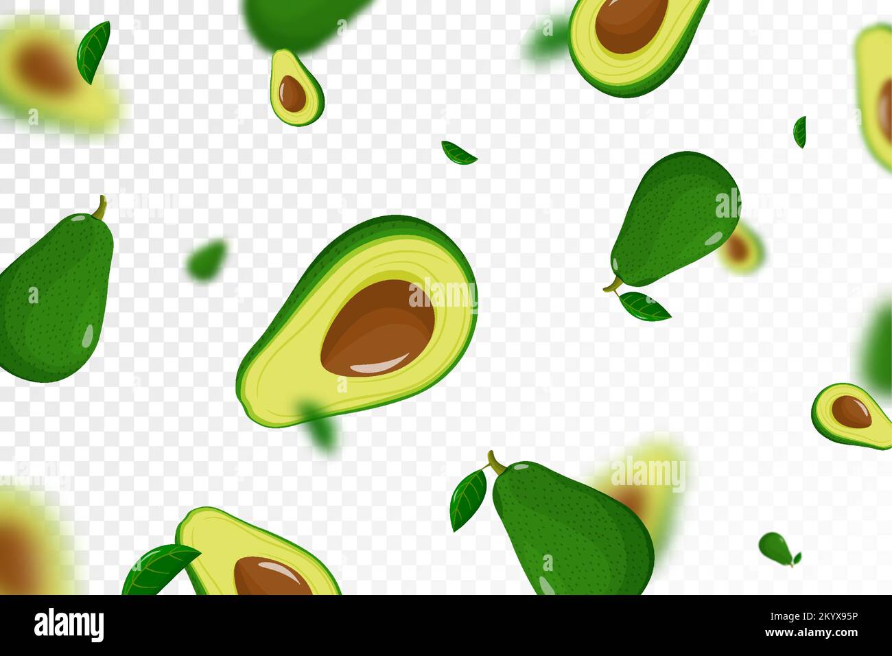 Flying Avocado Seamless Pattern Background With Whole And Half Of