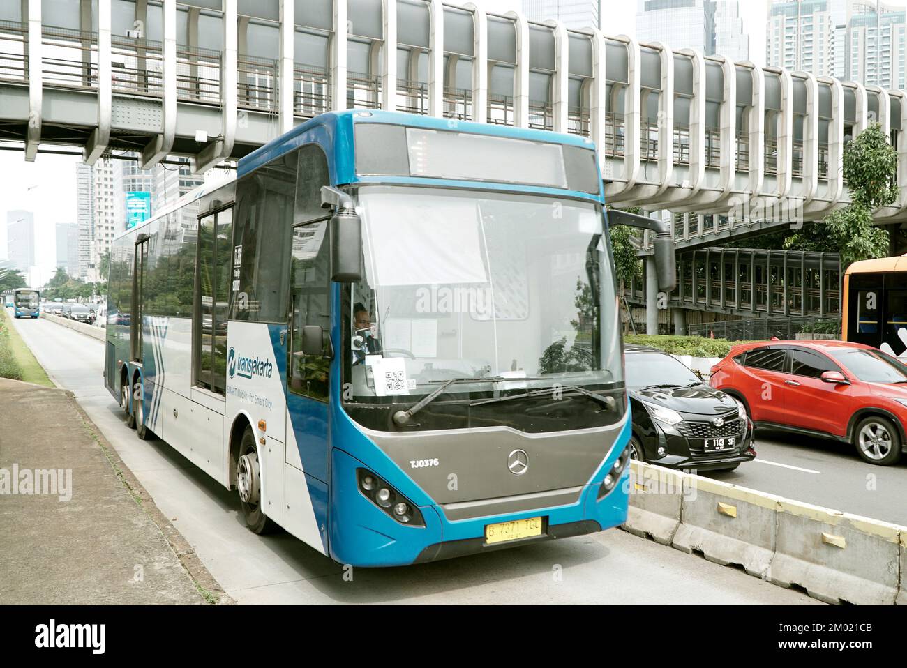 Trans Jakarta Bus In Bus Way Line At The Rush Hour Traffic Location