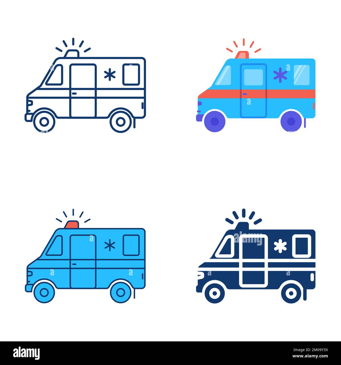 Ambulance Icon Set In Flat And Line Style Emergency Car Symbol Vector