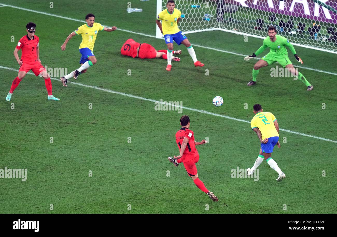 South Korea S Hwang Hee Chan Shoots Towards Goal Which Is Saved Brazil