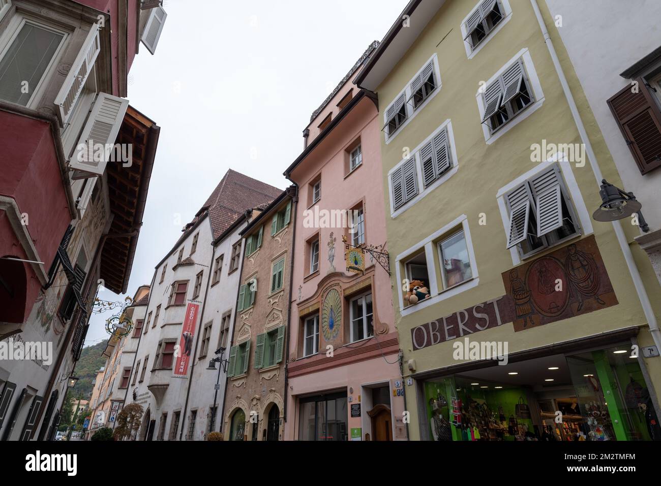 Facades Of Historic Houses In Bolzano Old Town Italy Stock Photo Alamy