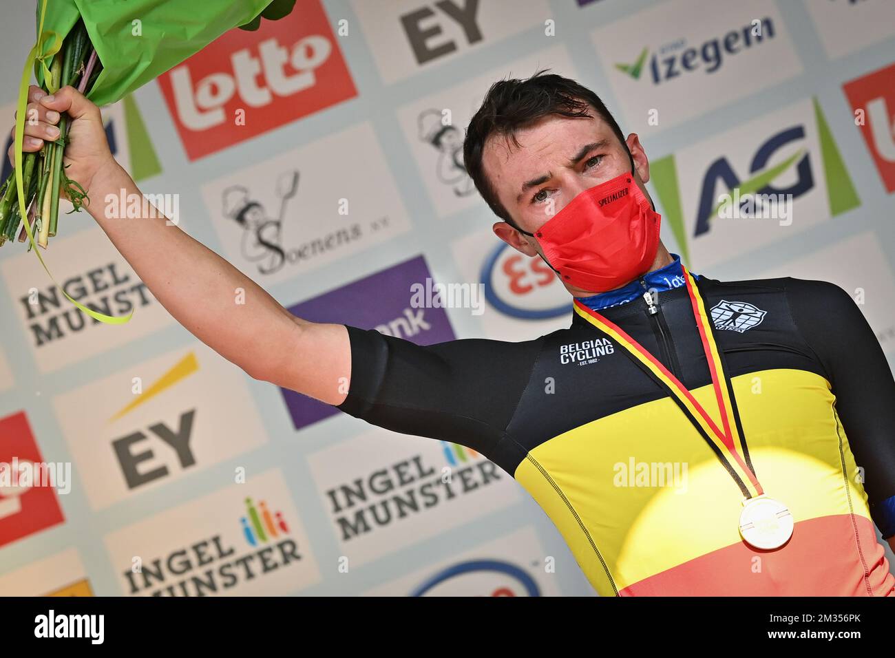 Belgian Yves Lampaert Of Deceuninck Quick Step Celebrates On The