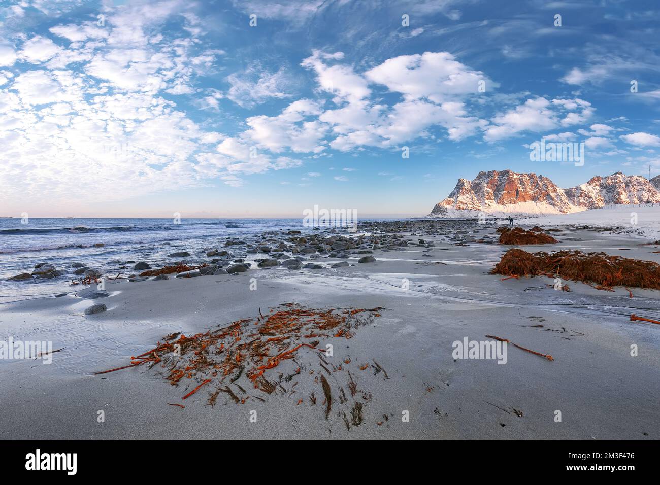 Amazing Winter Scenery On Uttakleiv Beach At Morning Popular Tourist