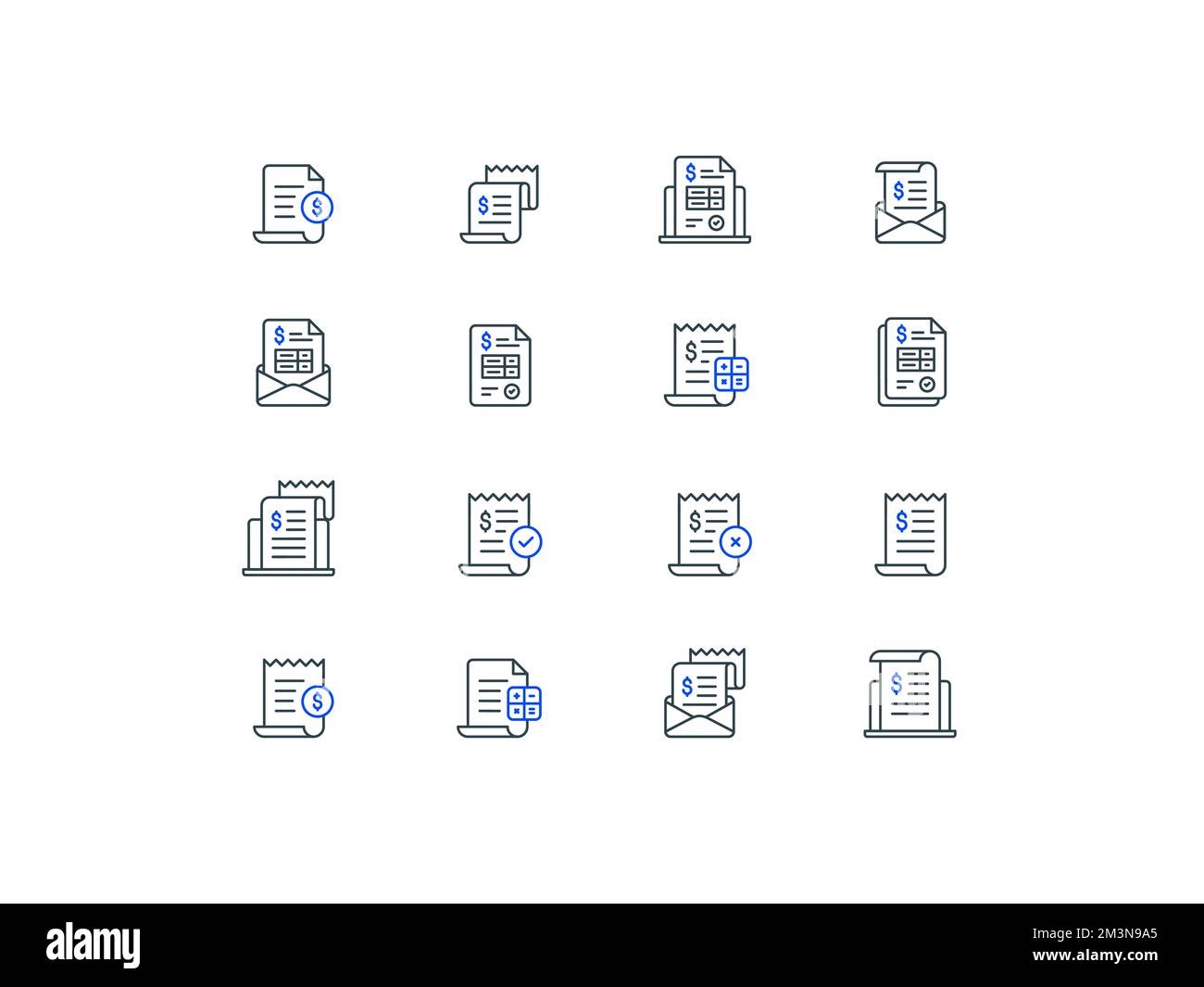 Tax Bill Invoice Receipt Flat Line Icon Collection Payment And Bill