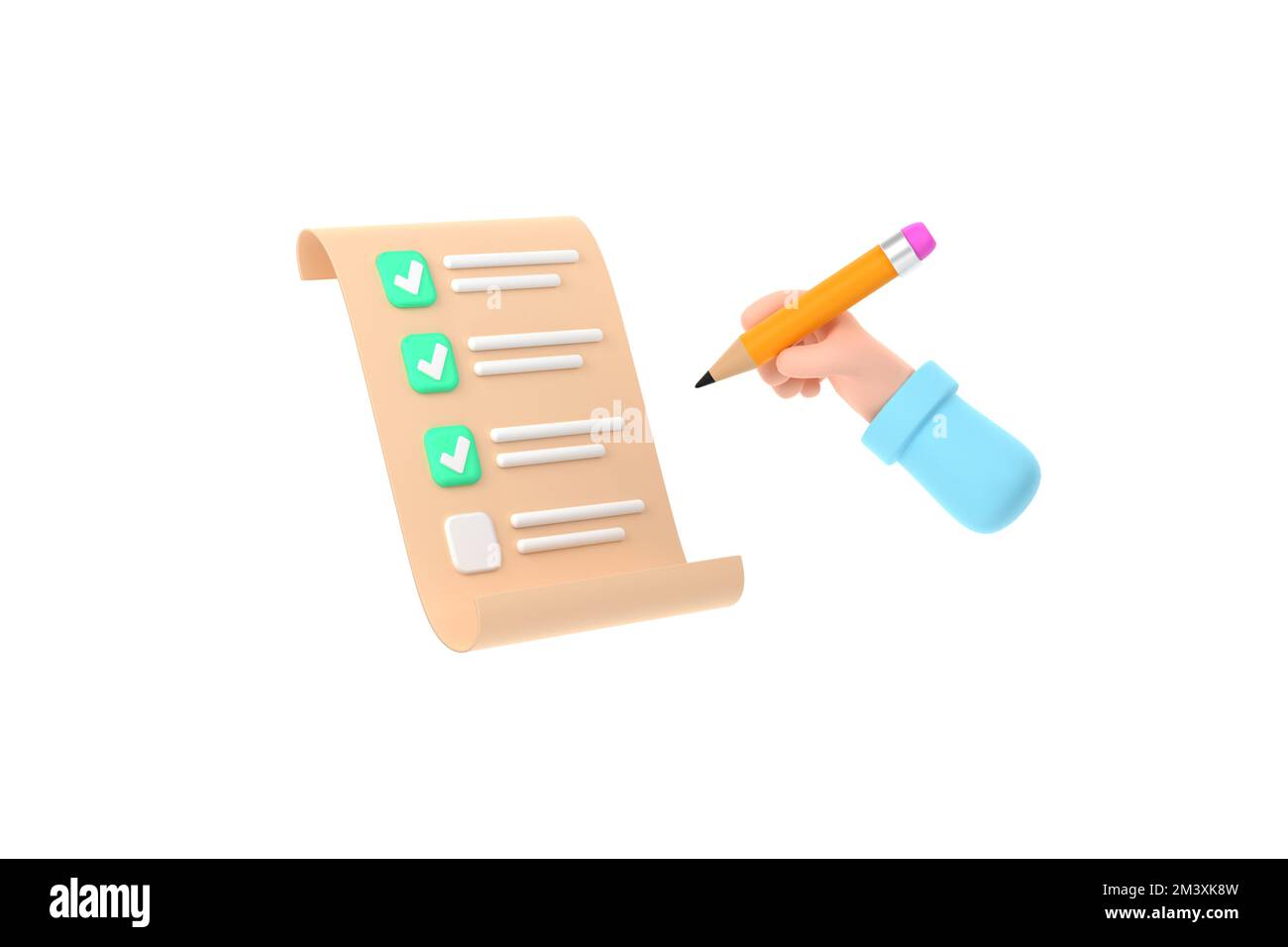 3D Check List With Businessman Hands Holding Pencil Clipboard Check