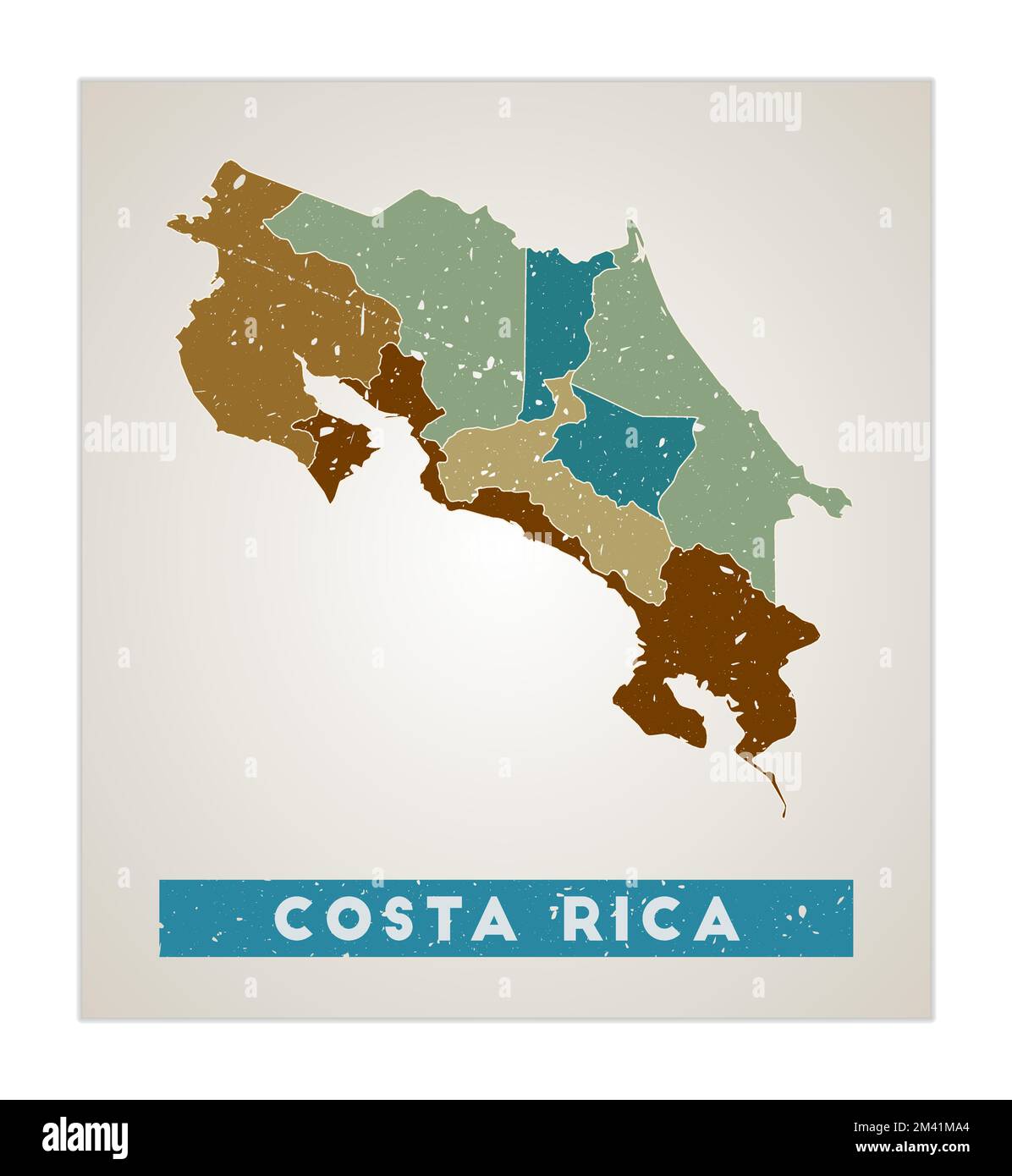 Costa Rica Map Country Poster With Regions Old Grunge Texture Shape