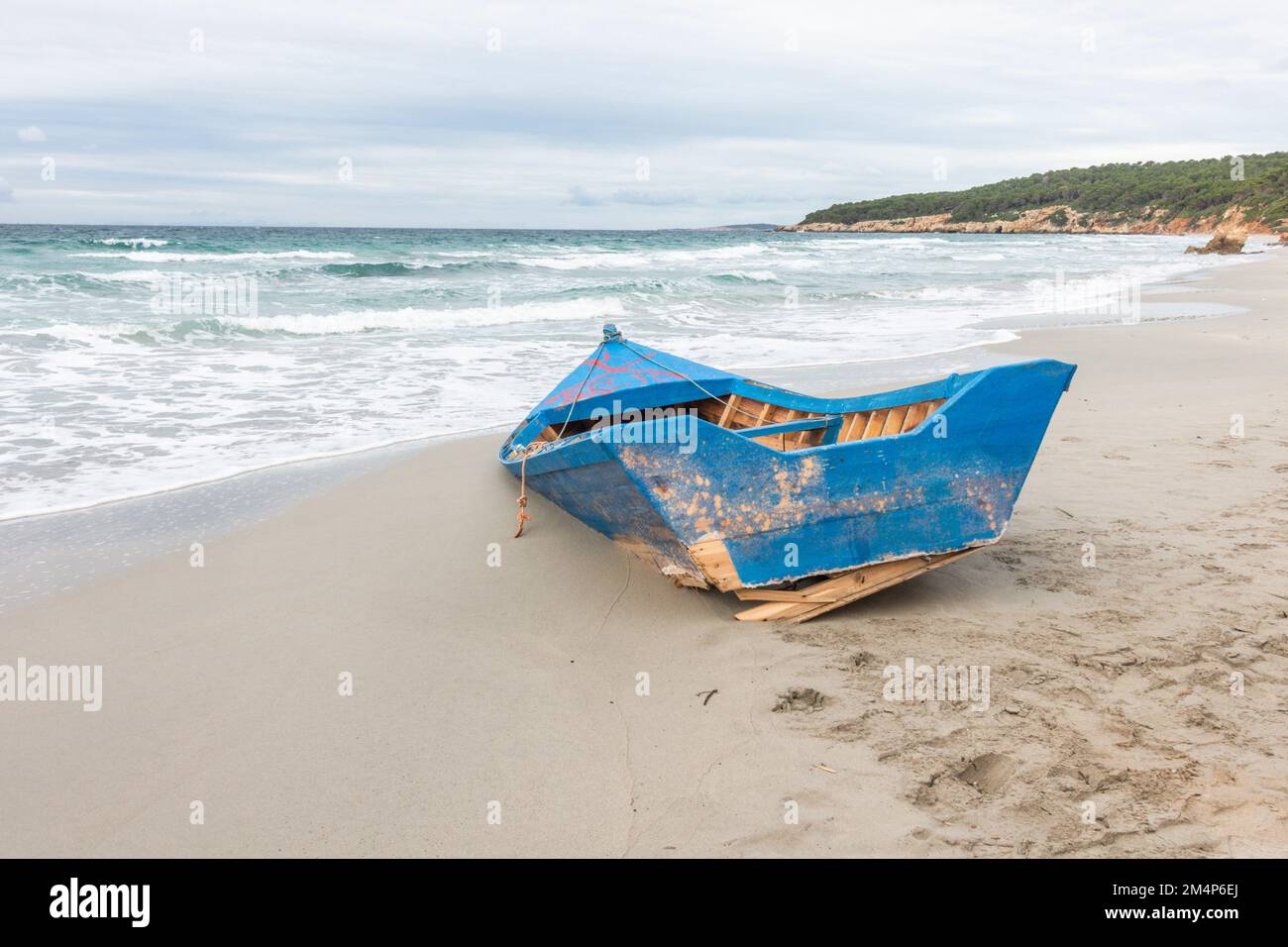 Old Fishing Boat Stranded On Beach Bini Gaus Menorca Balearic