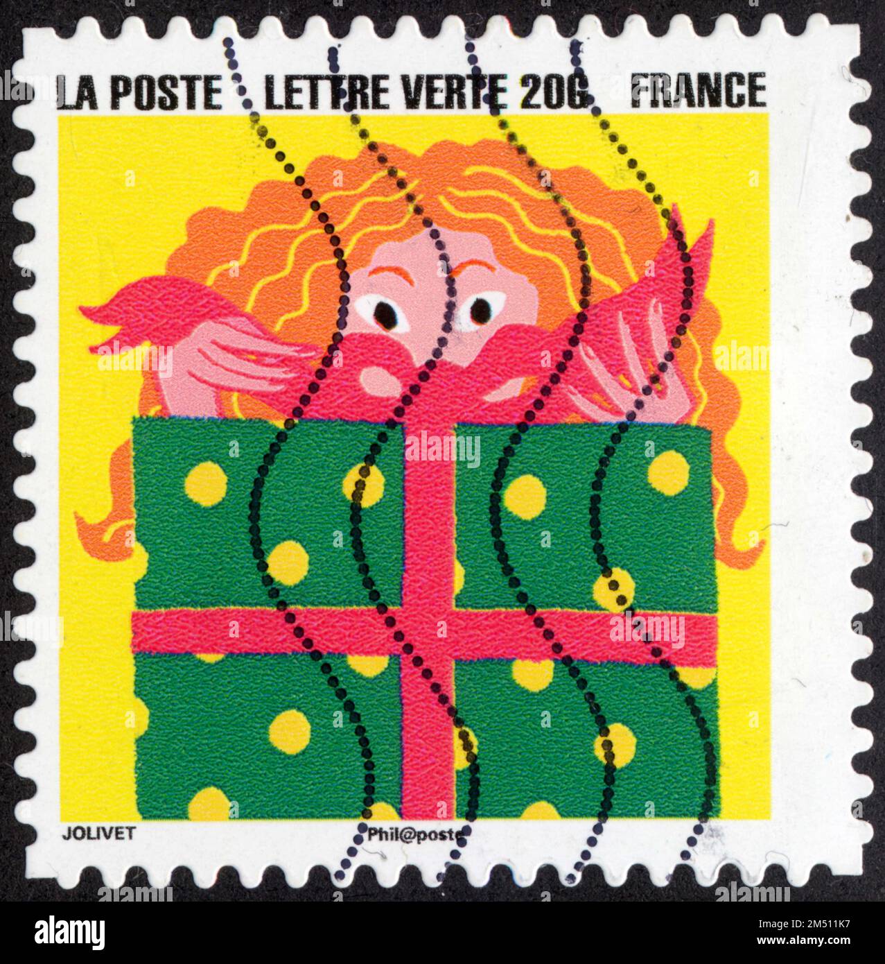 TIMBRE OBLITERE JOLIVET LA POSTE LETTRE VERTE 20 G FRANCE Stock Photo