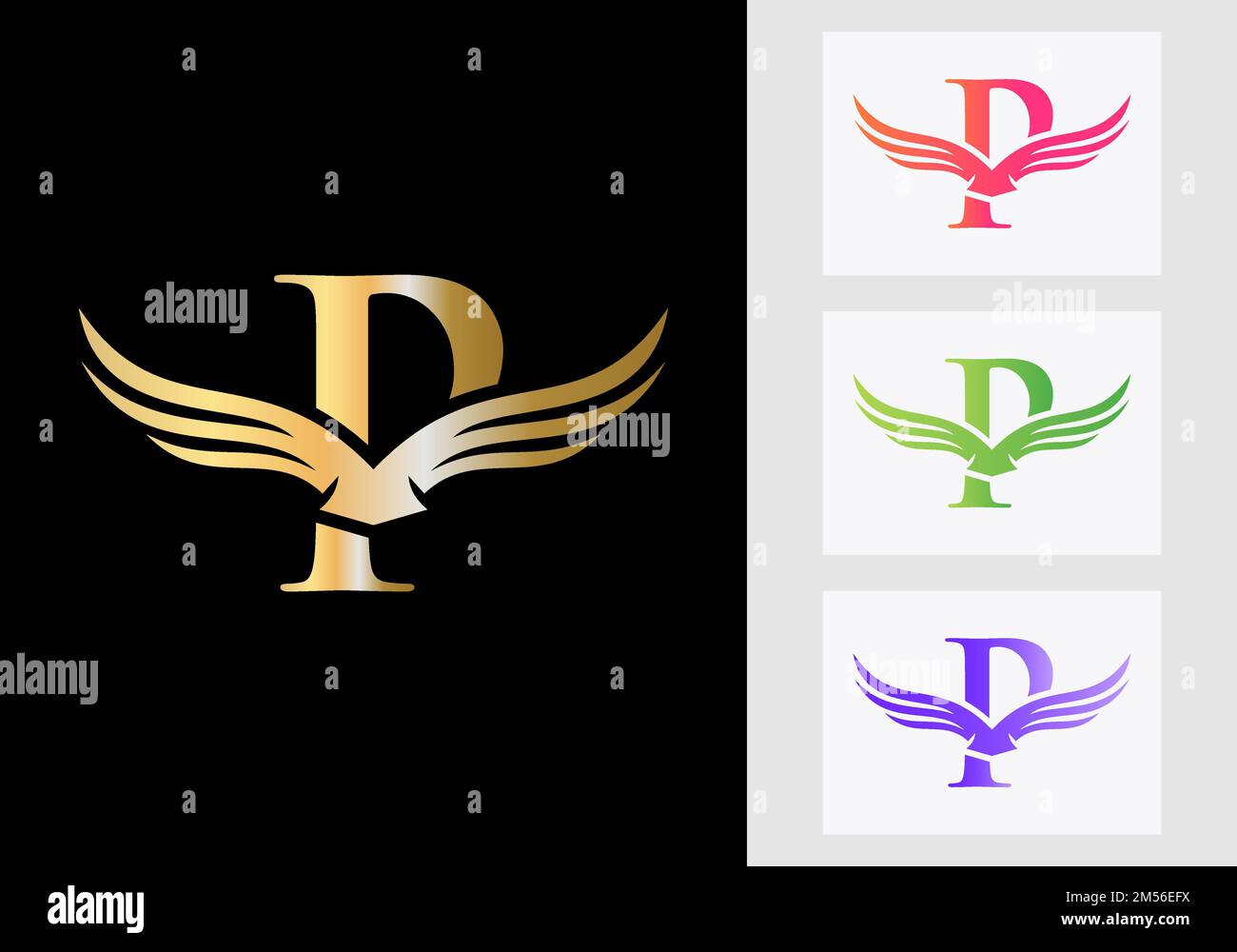 P Letter Wing Logo Design Initial Flying Wing P Letter Logo Stock