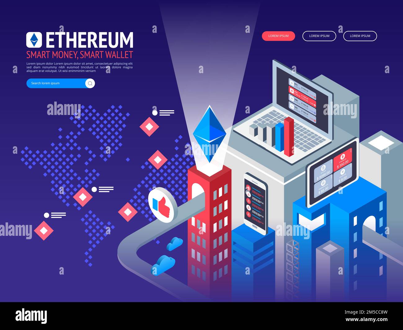 Ethereum Digital Currency Futuristic Digital Money Isometric