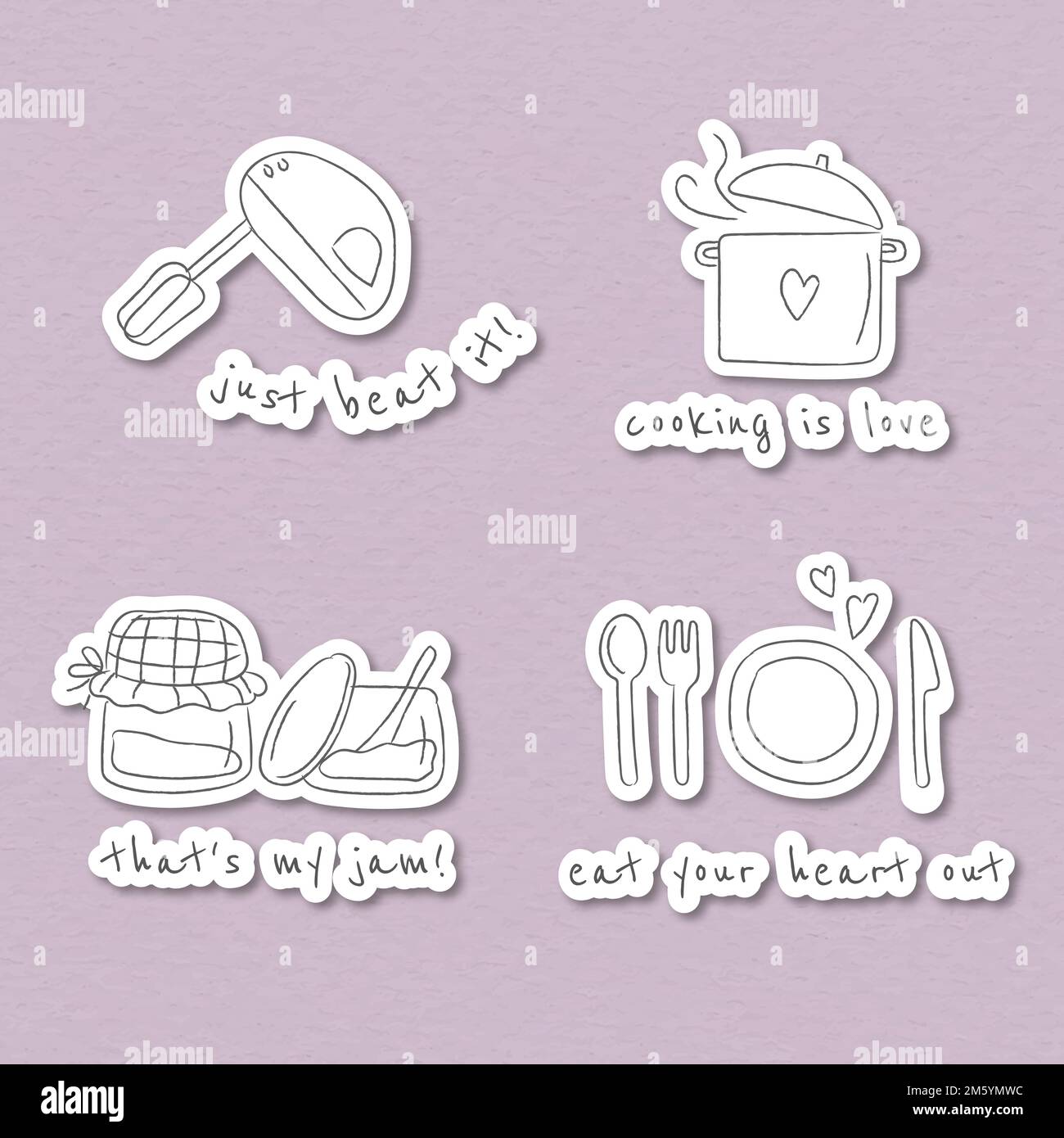 Cute Kitchen Utensils Doodle Stickers Set Vector Stock Vector Image