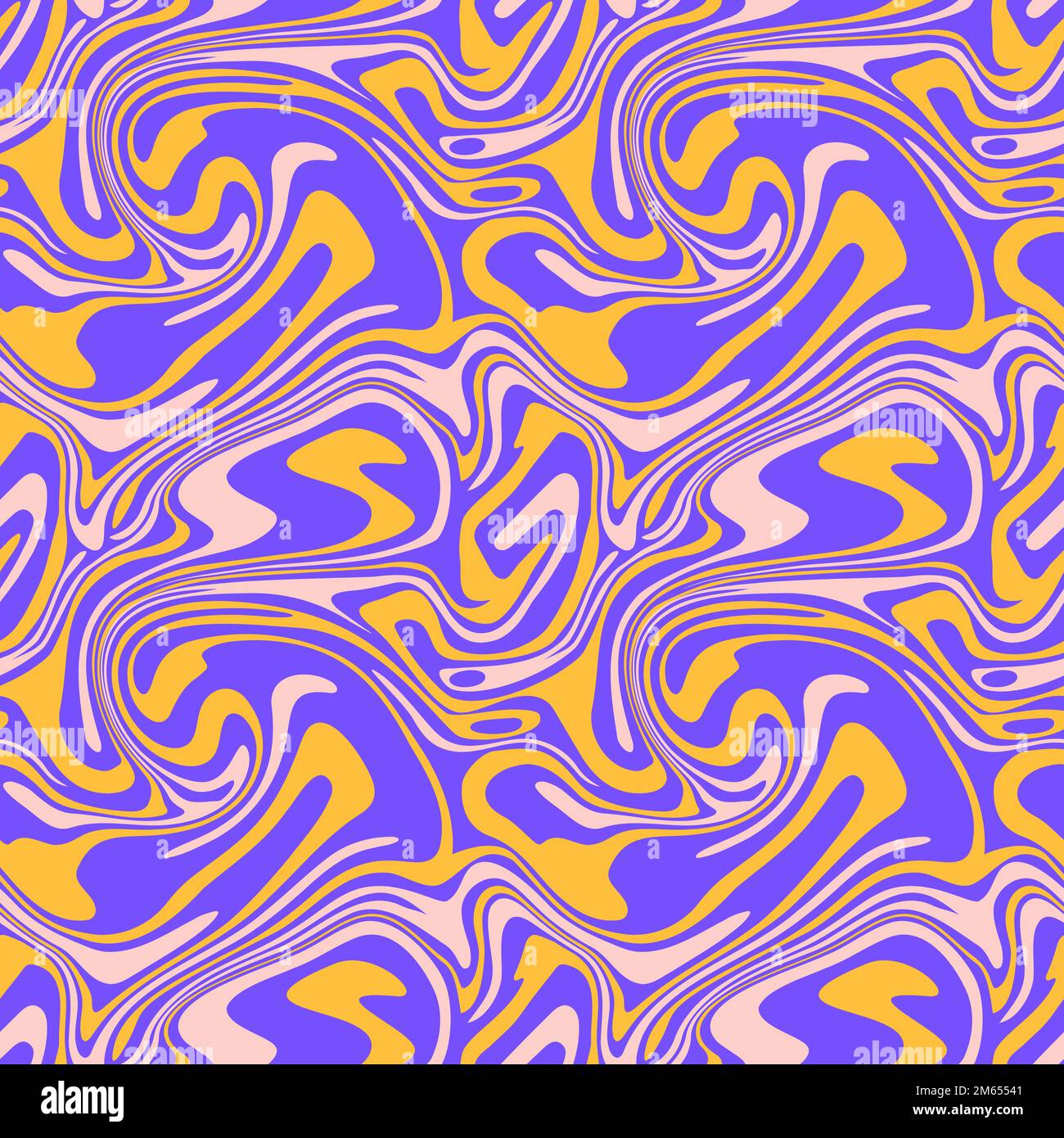 Liquid Marble Seamless Pattern Yellow Purple Wavy Swirl Texture