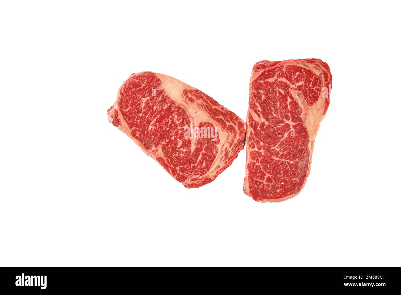 Two Raw Top Blade Beef Steak Isolated On White Background Big Marbled