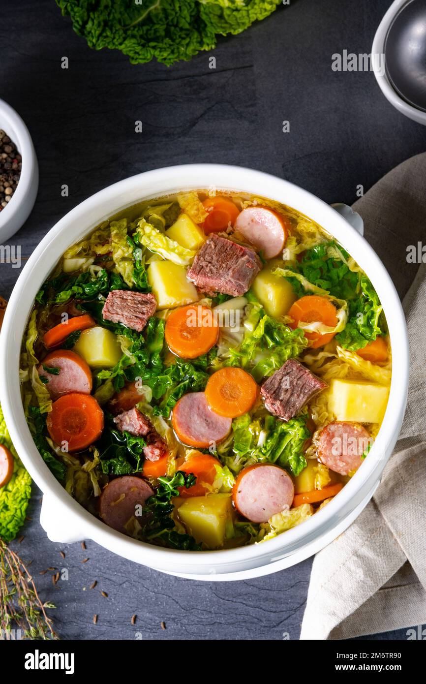 Delicious Savoy Cabbage Soup In White Vase Stock Photo Alamy