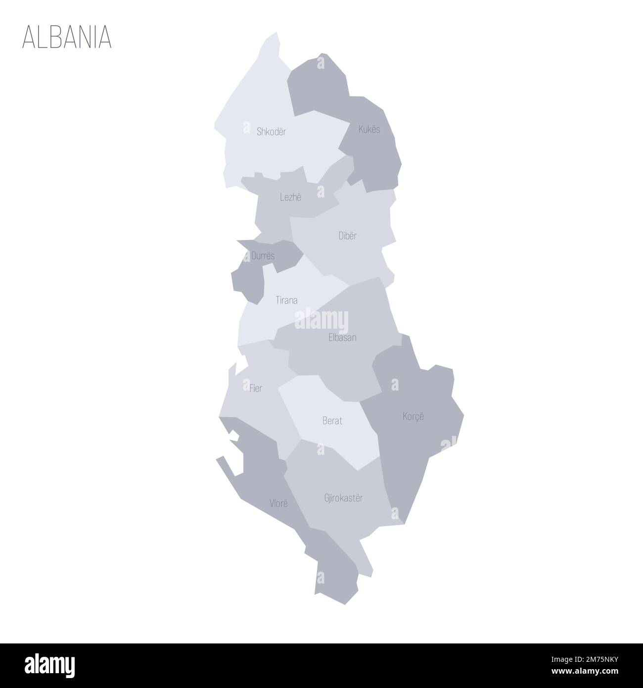 Albania Political Map Of Administrative Divisions Counties Grey