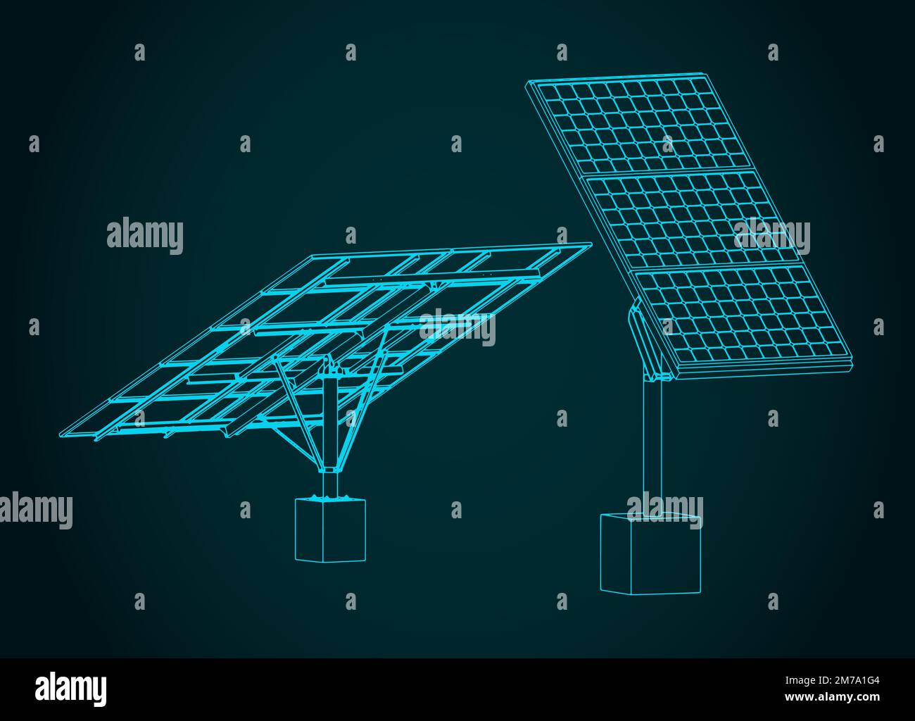 Stylized Vector Illustrations Of Blueprint Of Solar Panels Stock Vector