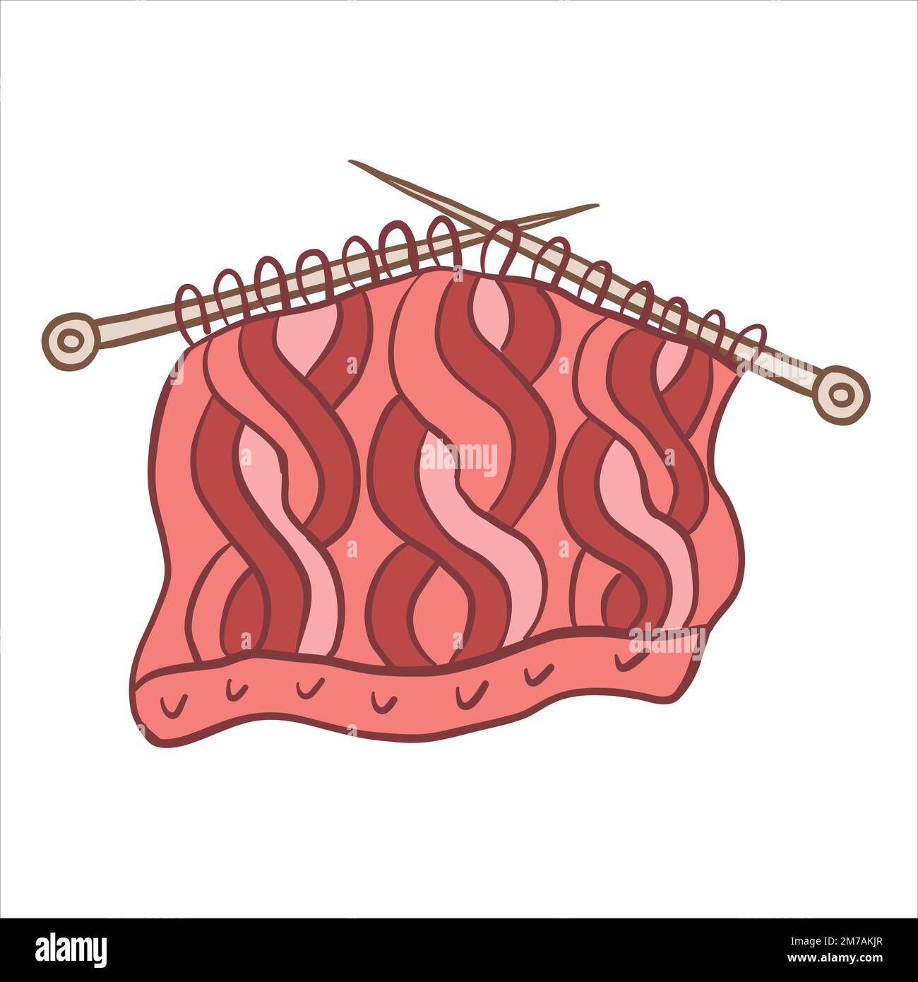 Vector Color Illustration Of Sample Of Knitted Pattern On Knitting