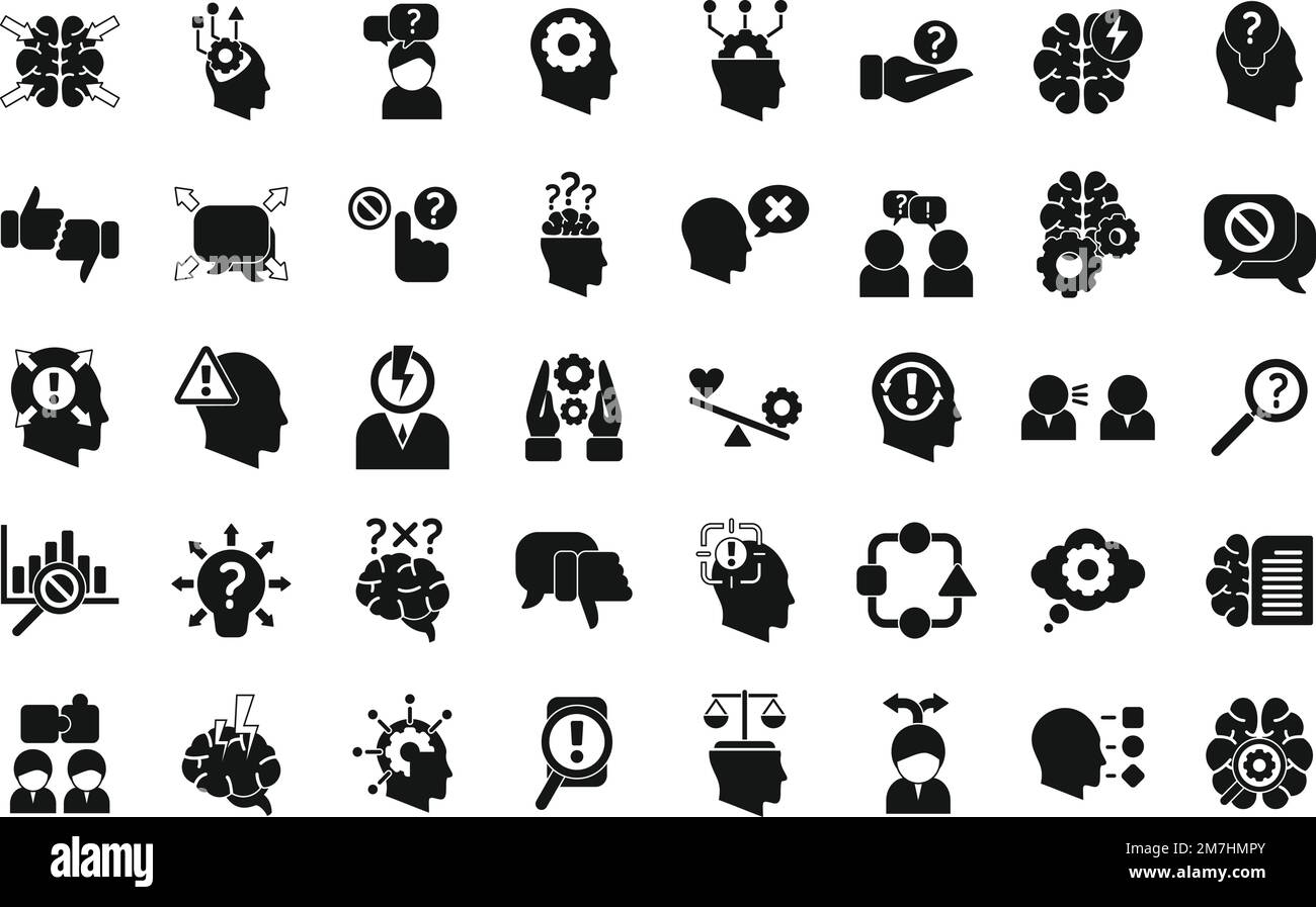 Critical Thinking Icons Set Simple Vector Brain Think Mind Genius