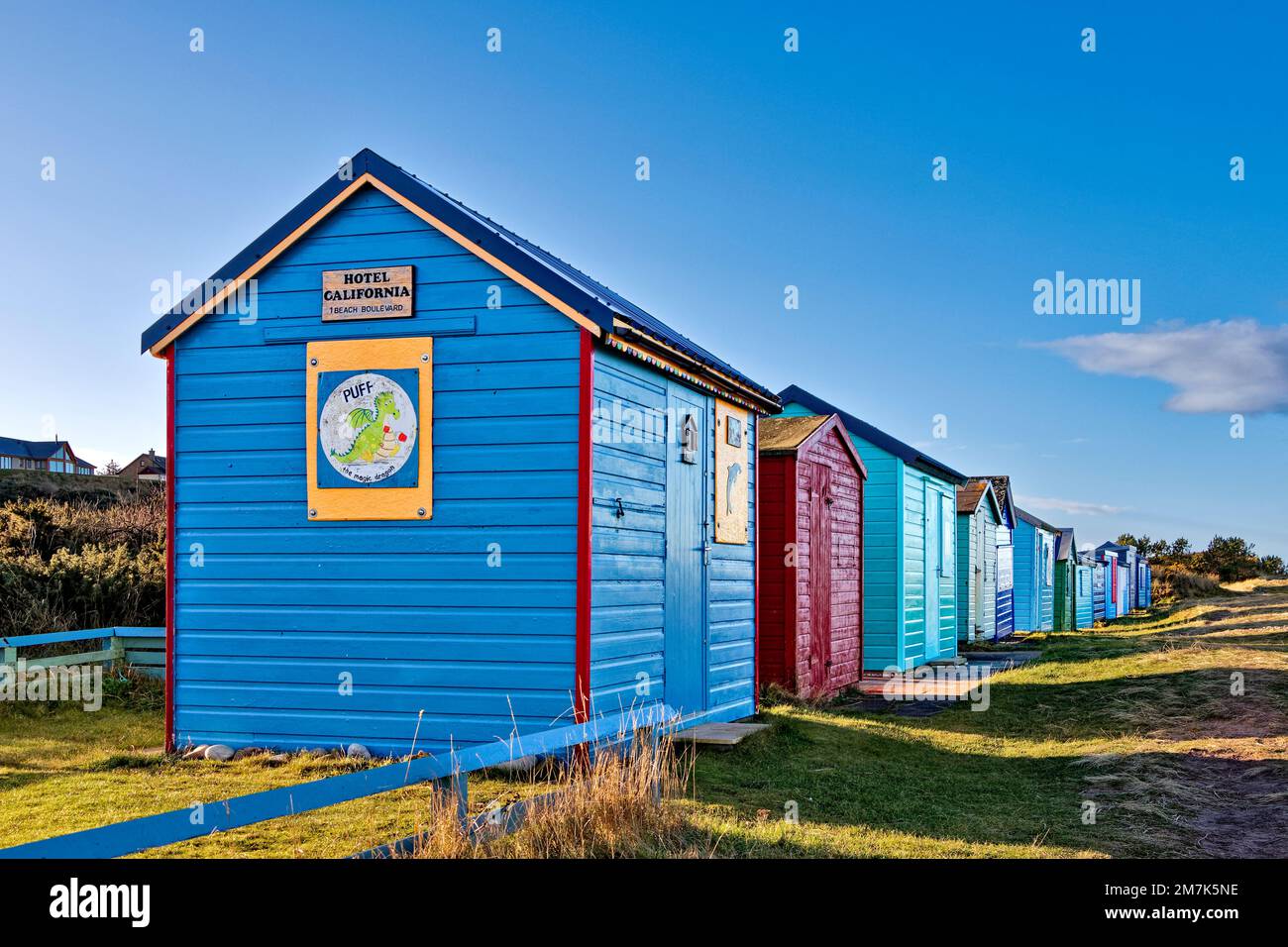 Hopeman Village Moray Coast Scotland Row Of Multi Coloured Beach Huts