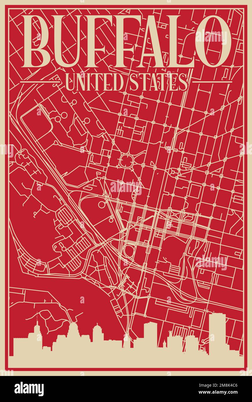 Road Network Poster Of The Downtown Buffalo United States Of America