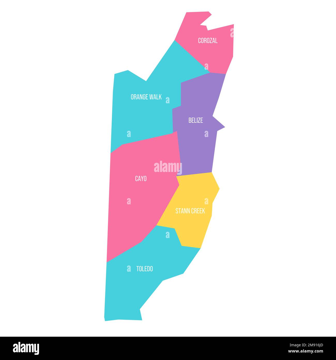 Belize Political Map Of Administrative Divisions Districts Colorful