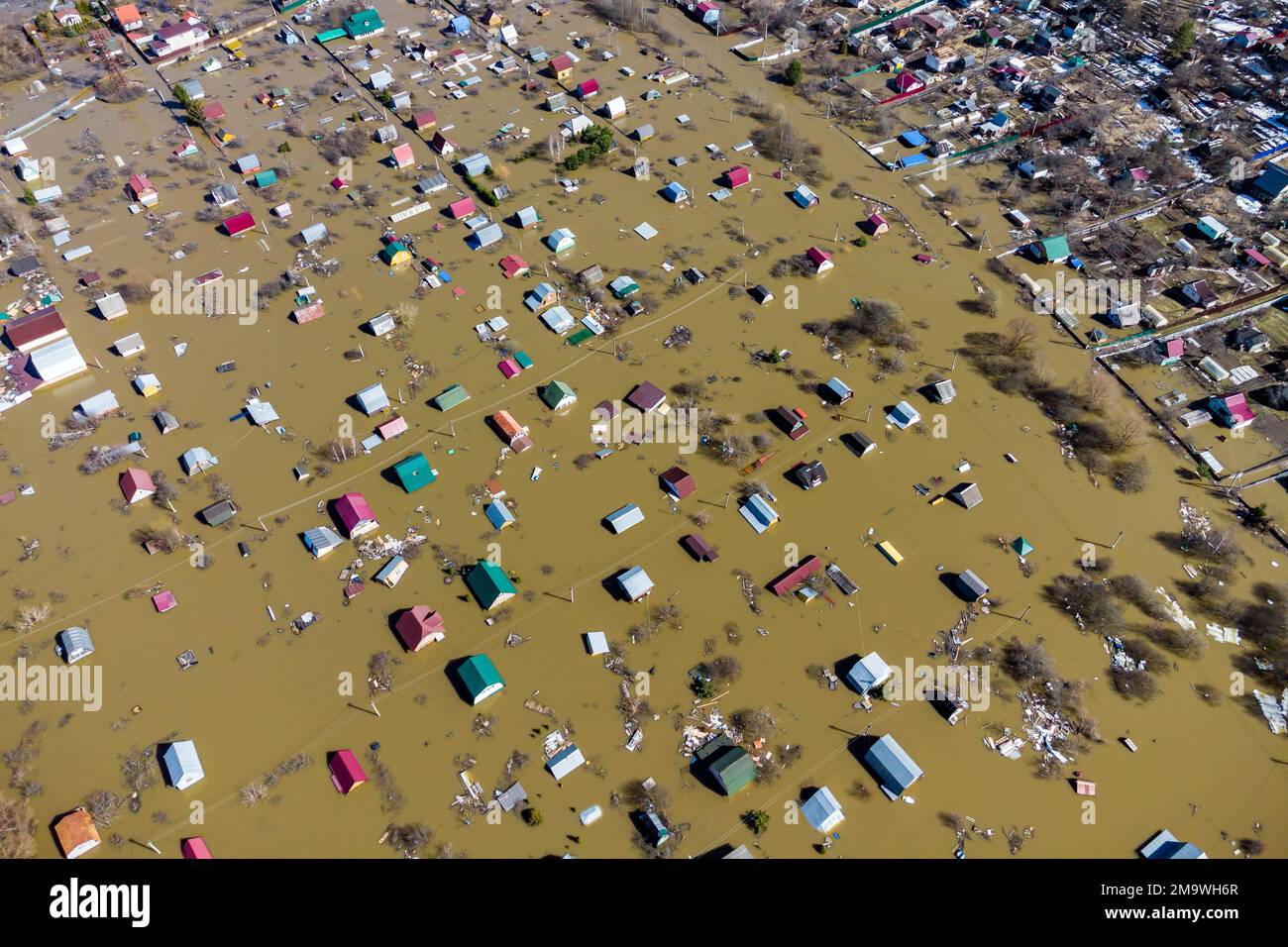 Aerial View Of The Flooded Suburban Areas During The Spring Flood