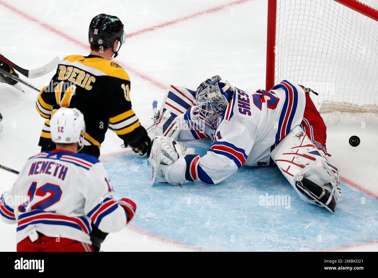 Boston Bruins Trent Frederic Scores Against New York Rangers