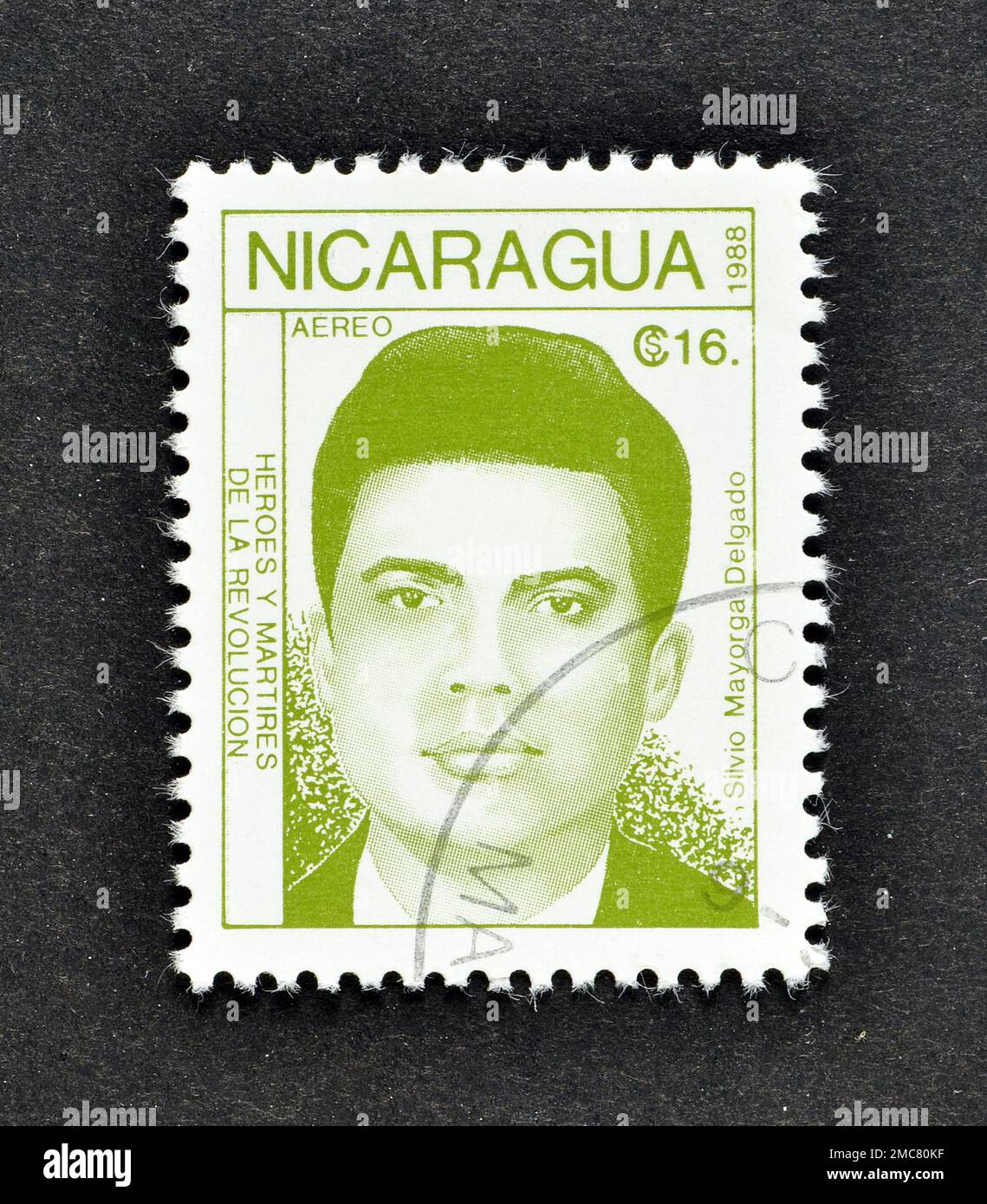 Cancelled Postage Stamp Printed By Nicaragua That Shows Portrait Of