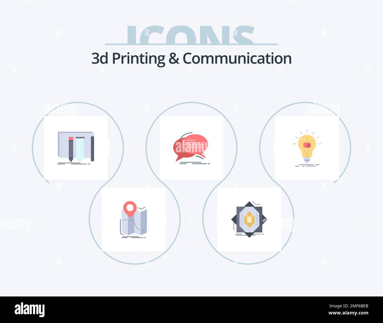 3d Printing And Communication Flat Icon Pack 5 Icon Design