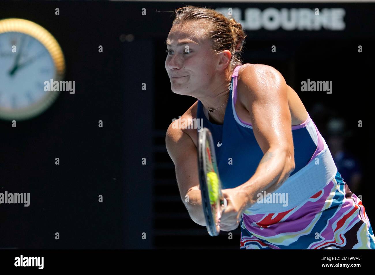 Aryna Sabalenka Of Belarus Plays A Backhand Return To Donna Vekic Of