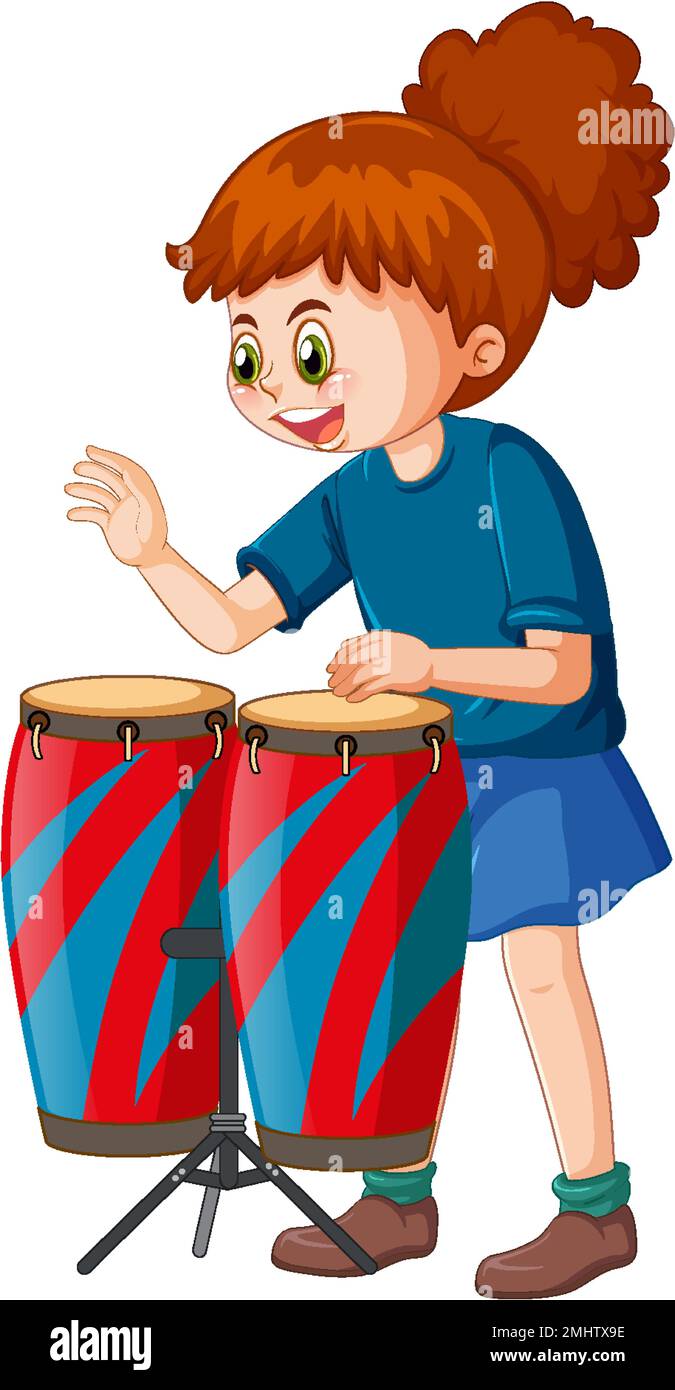 Girl Playing Conga Drums Vector Illustration Stock Vector Image Art