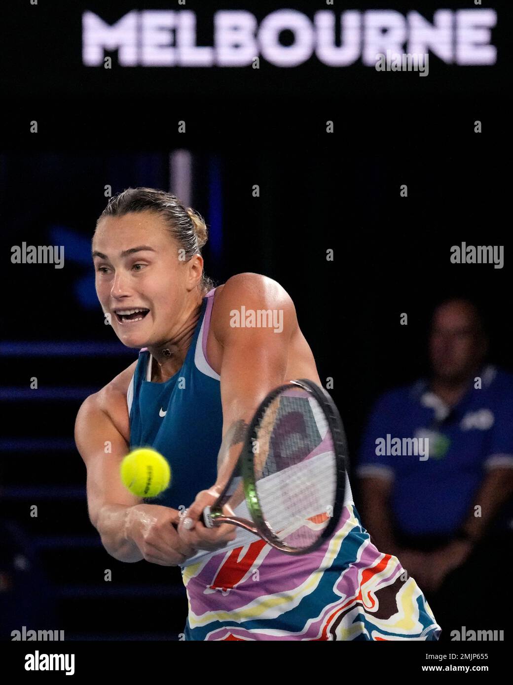 Aryna Sabalenka Of Belarus Plays A Backhand Return To Elena Rybakina Of