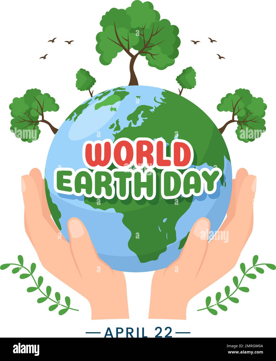 Happy Earth Day On April 22 Illustration With World Map Environment In