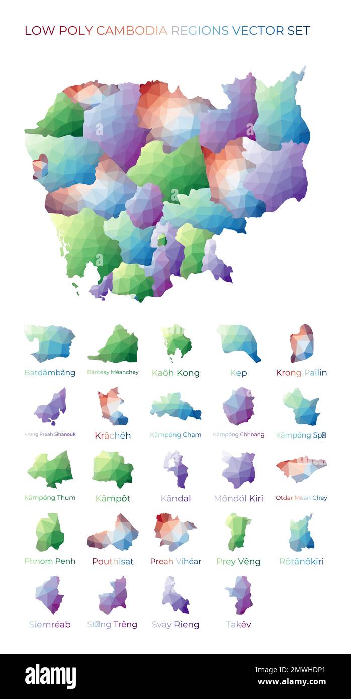 Cambodian Low Poly Regions Polygonal Map Of Cambodia With Regions