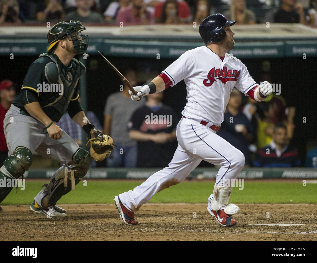 Cleveland Indians Jason Kipnis Holds His Broken Bat After Hitting A