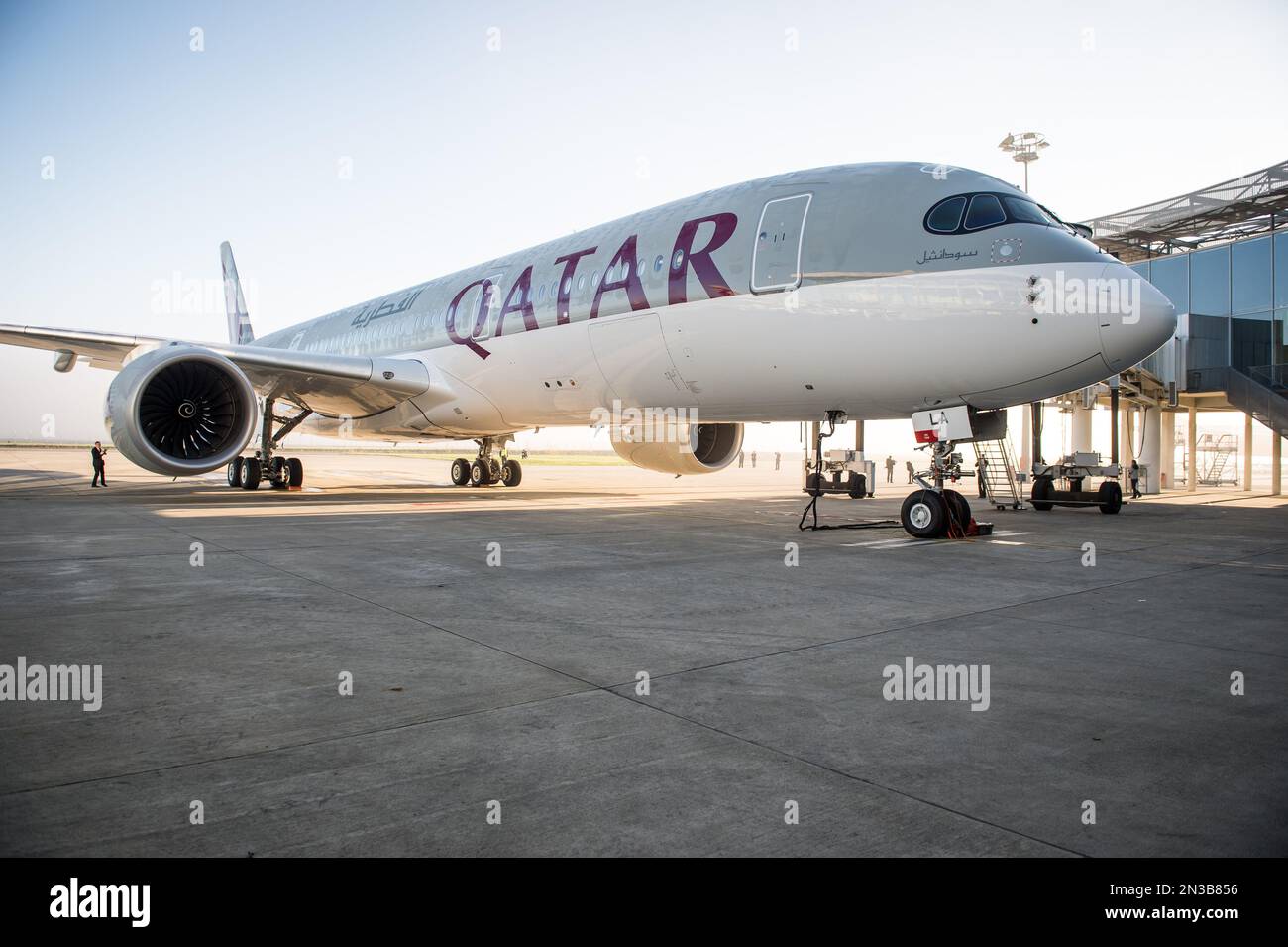 The First Airbus A For Qatar Airways Sits On The Tarmac During The