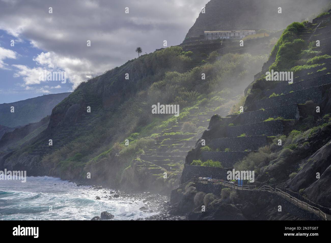 Stone Terraces On The Coast Pescante De Agulo La Gomera Spain Stock