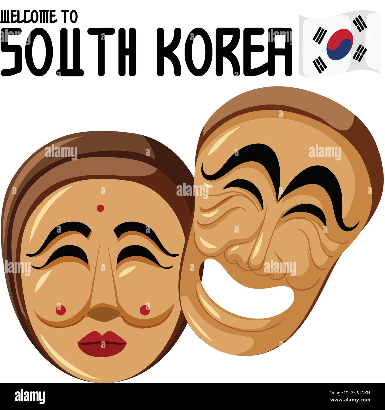 Welcome To South Korea Text With Traditional Korean Mask Illustration